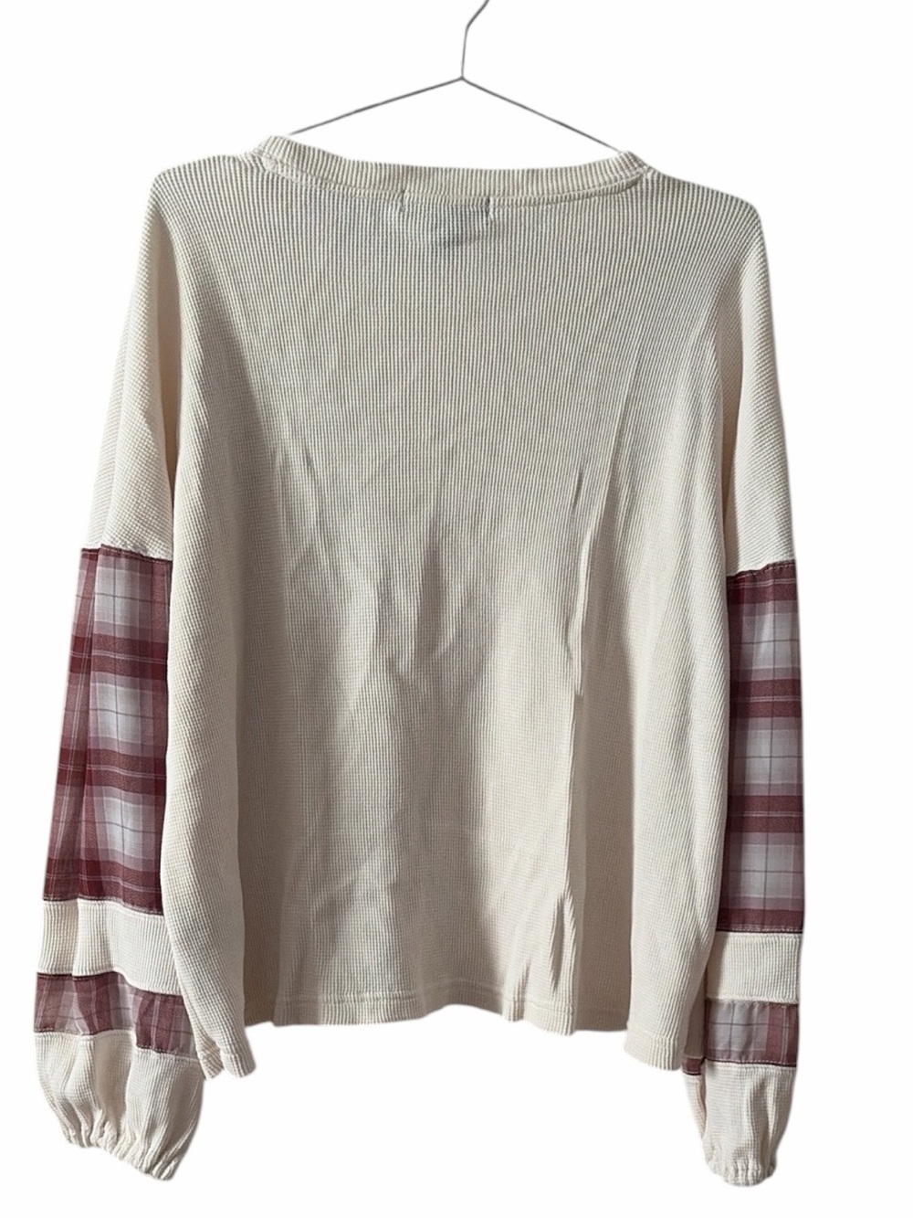 Forever 21 Women's Cream Thermal Long Sleeve Semi-Sheer Plaid Shirt - Picture 2 of 5